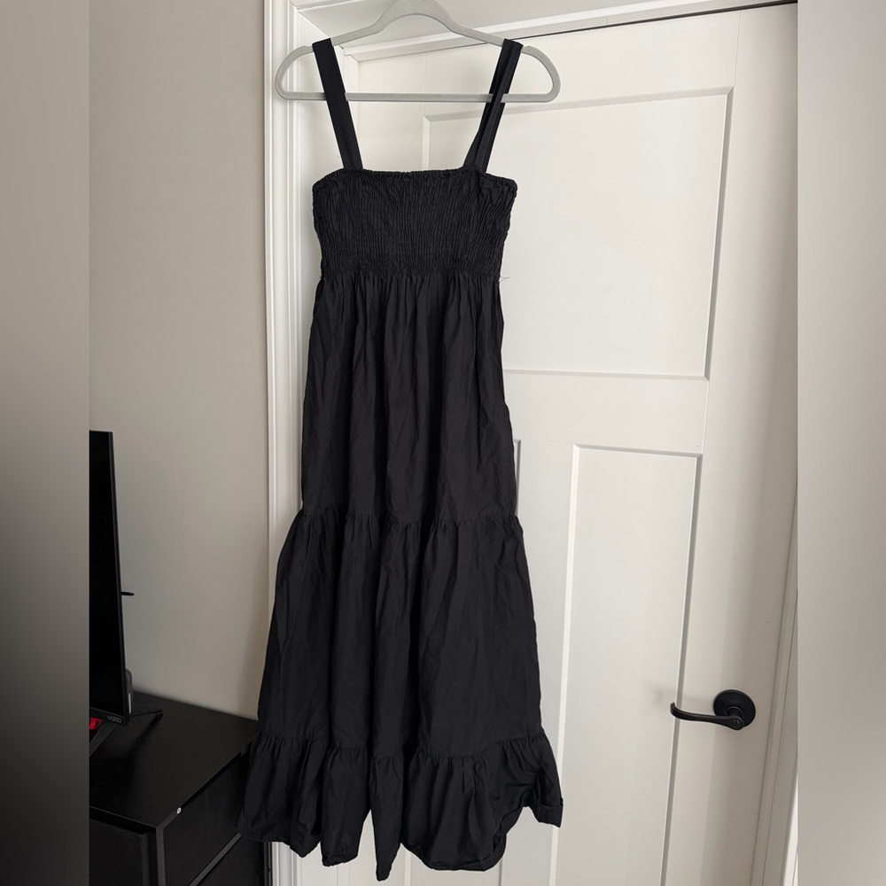 Zara Black Smocked Tiered Maxi Dress with Straps